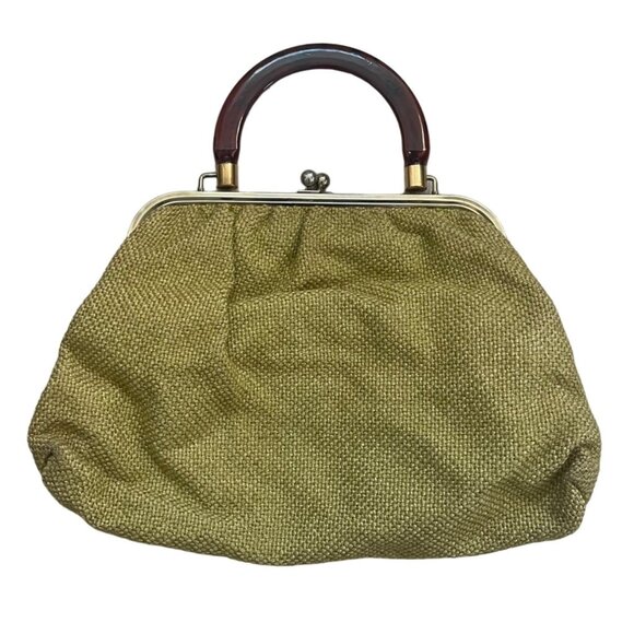 Vintage Woven Straw Handbag With Brown Lucite Handles - Picture 1 of 8